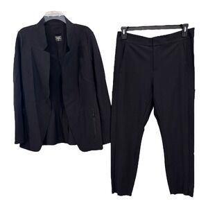 Athleta Tailwind Blazer Medium + Stellar Trouser Pants 14‎ Black Stretch Travel